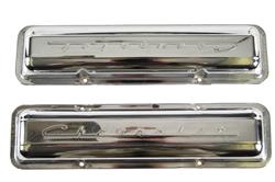 283 327 Valve Covers, Perimeter Bolt Mounting, Steel, Chrome Plated, Chevrolet Logo, Chevy, Small Block, Pair