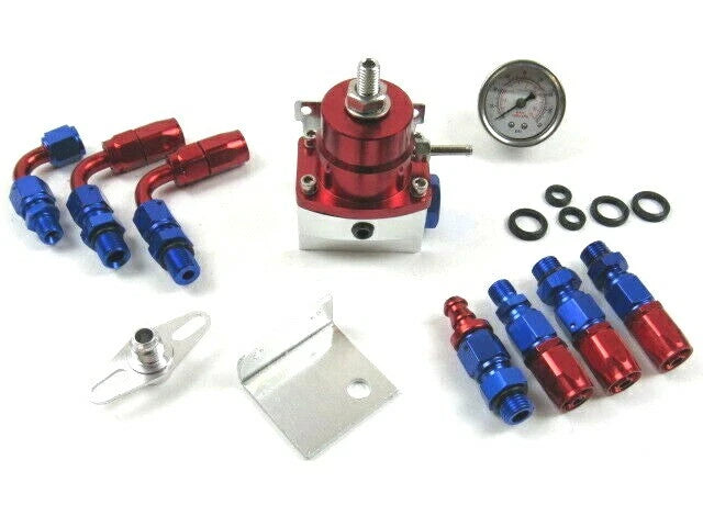 Adjustable Fuel Pressure Regulator Kit 0-100psi Oil Gauge -6AN Anodzied F53581