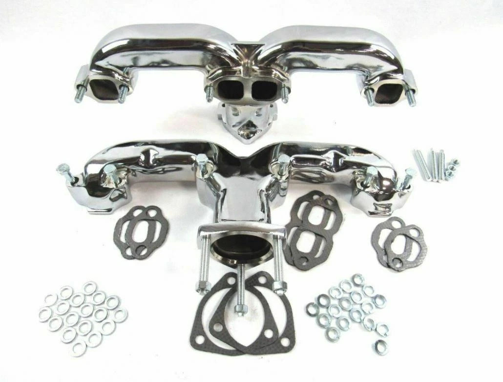 1955-Up Chevy 350 Cast Iron Ram Horn Exhaust Manifolds Corvette Chrome H64502C