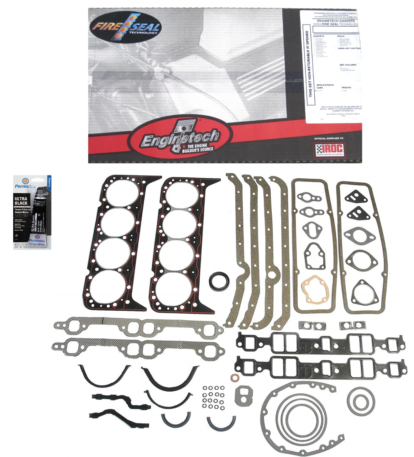 Full Engine Gasket Set for Early 2 Piece Rear Seal Chevrolet SBC 283 327 350 5.7