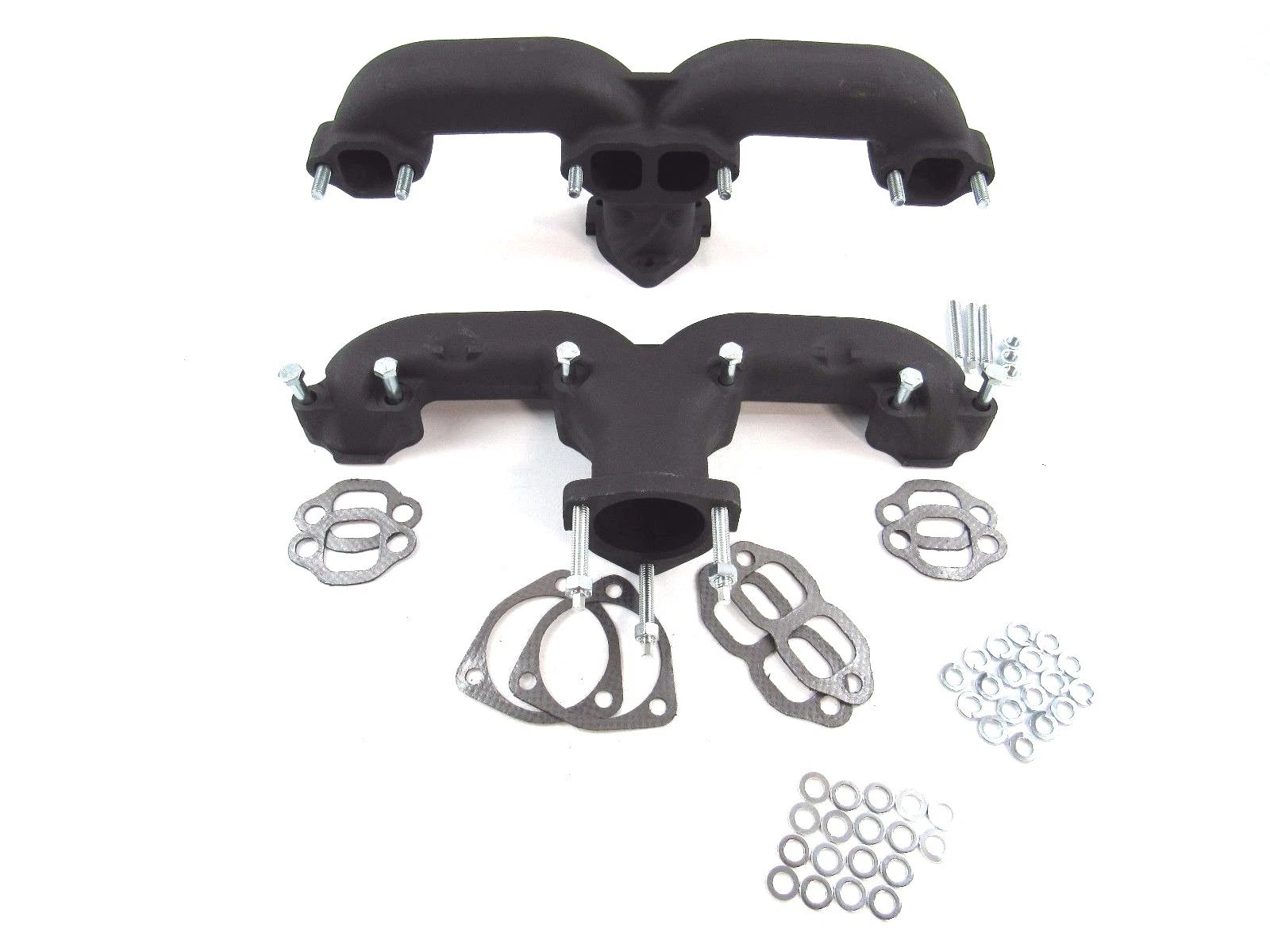 Chevy 305 350 383 Cast Iron Ram Horn Exhaust Manifolds Corvette Black H64502BK