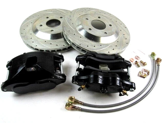 1967-74 Chevy 13'' Drilled Rotor & Black Dual Piston Caliper Replacement Set