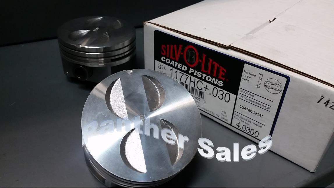 289 302 Ford Hypereutectic Coated Flat Top Pistons and Set 8 Rings 020