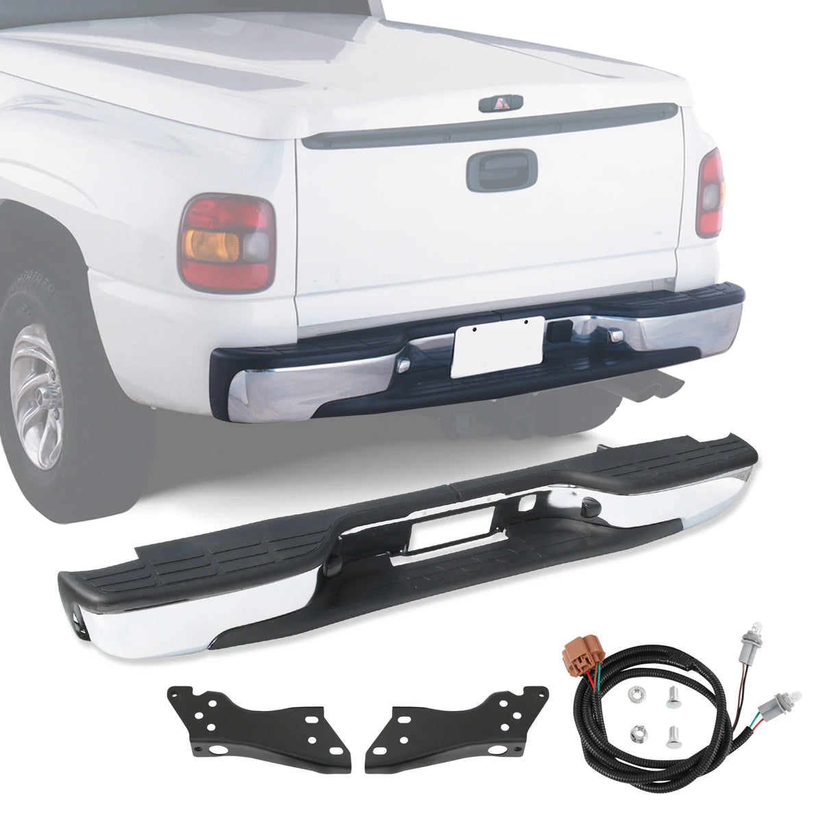 Rear Chrome Bumper w/Brackets Fit Chevy Silverado GMC Sierra 1500 1999-2006