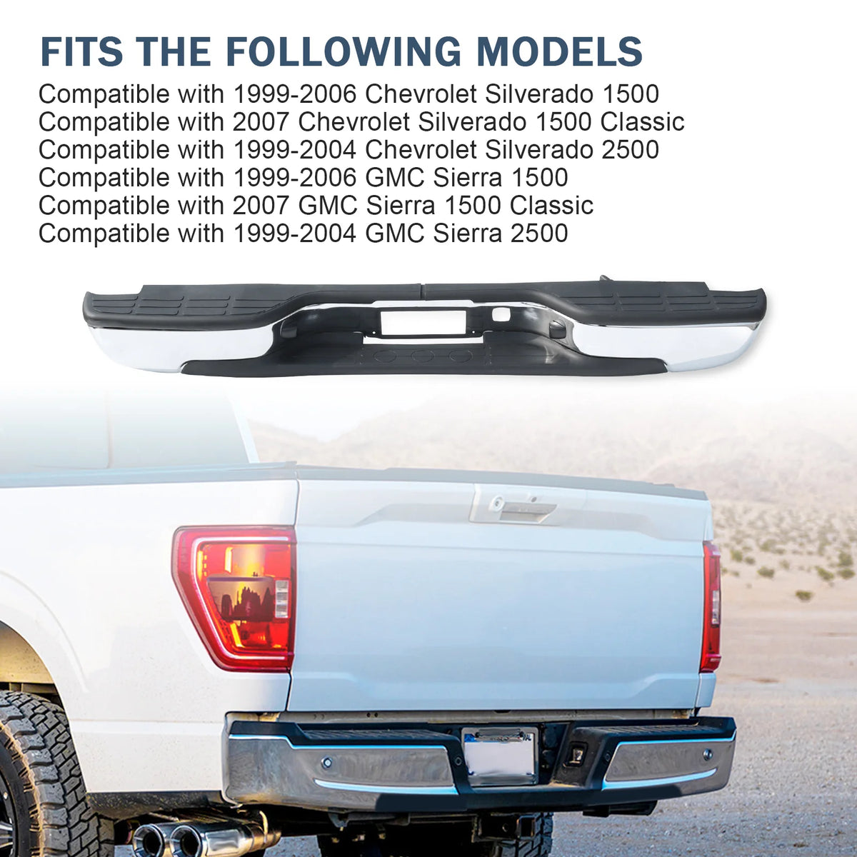 Rear Chrome Bumper w/Brackets Fit Chevy Silverado GMC Sierra 1500 1999-2006