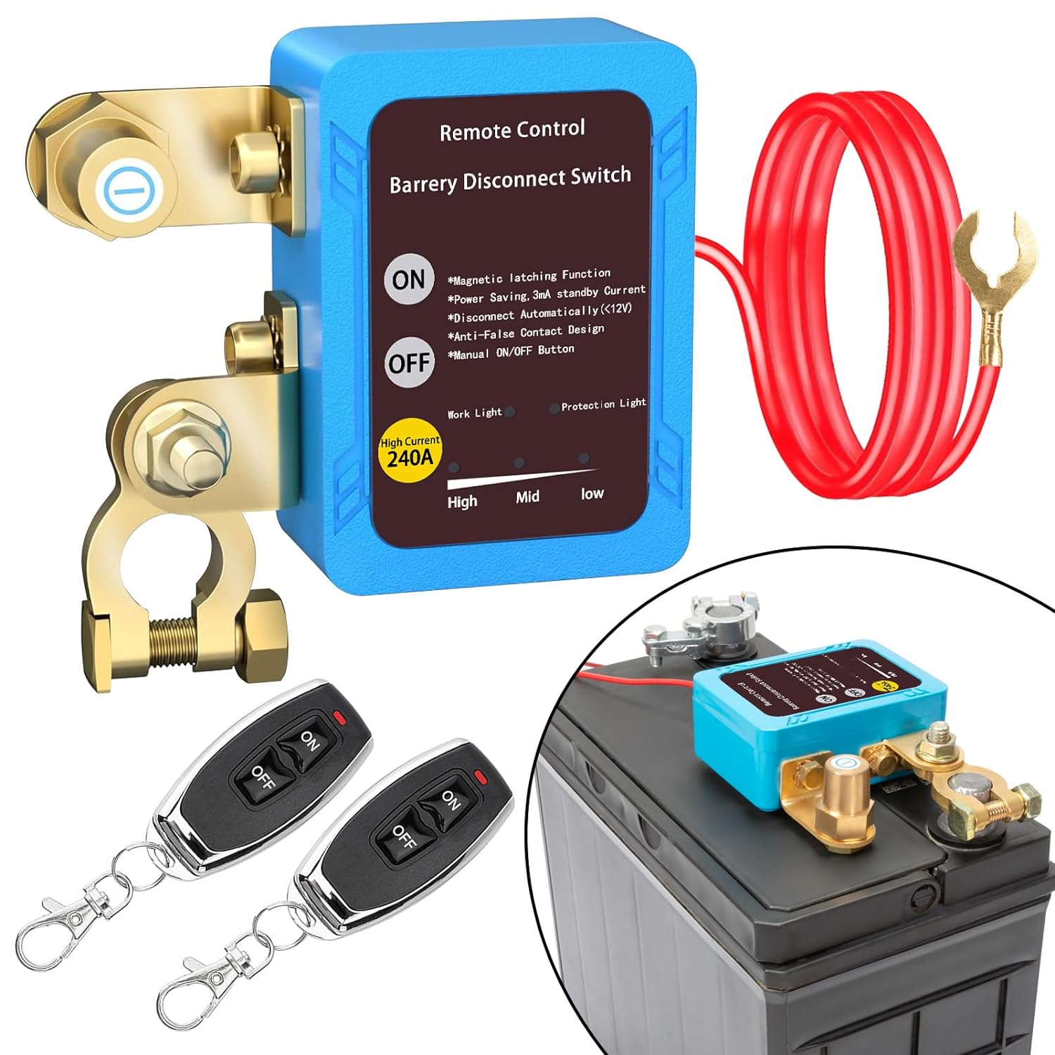 Classic Car Remote Battery Disconnect Switch 12V 240A Battery Kill Switch