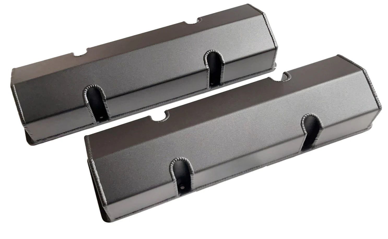 1958-87 SBC Fabricated Tall Aluminum Valve Cover Vaulted Short Bolts,Black Anodized