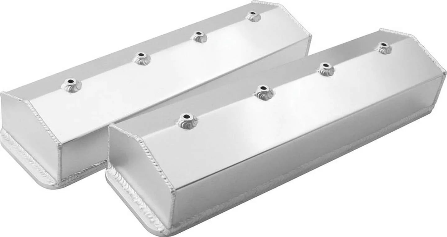 87-Up SBC Fabricated Tall Aluminum Valve Cover Vaulted Center Bolts,Black Anodized