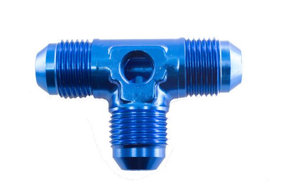 6AN Male Flare Tee with 1/8in NPT Port Blue