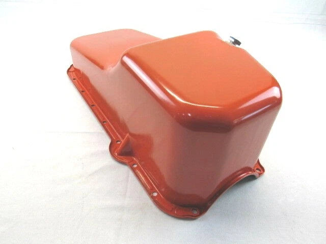 1980-85 SBC Chevy 305 327 350 Stock Steel Oil Pan Pass Side Dip Orange