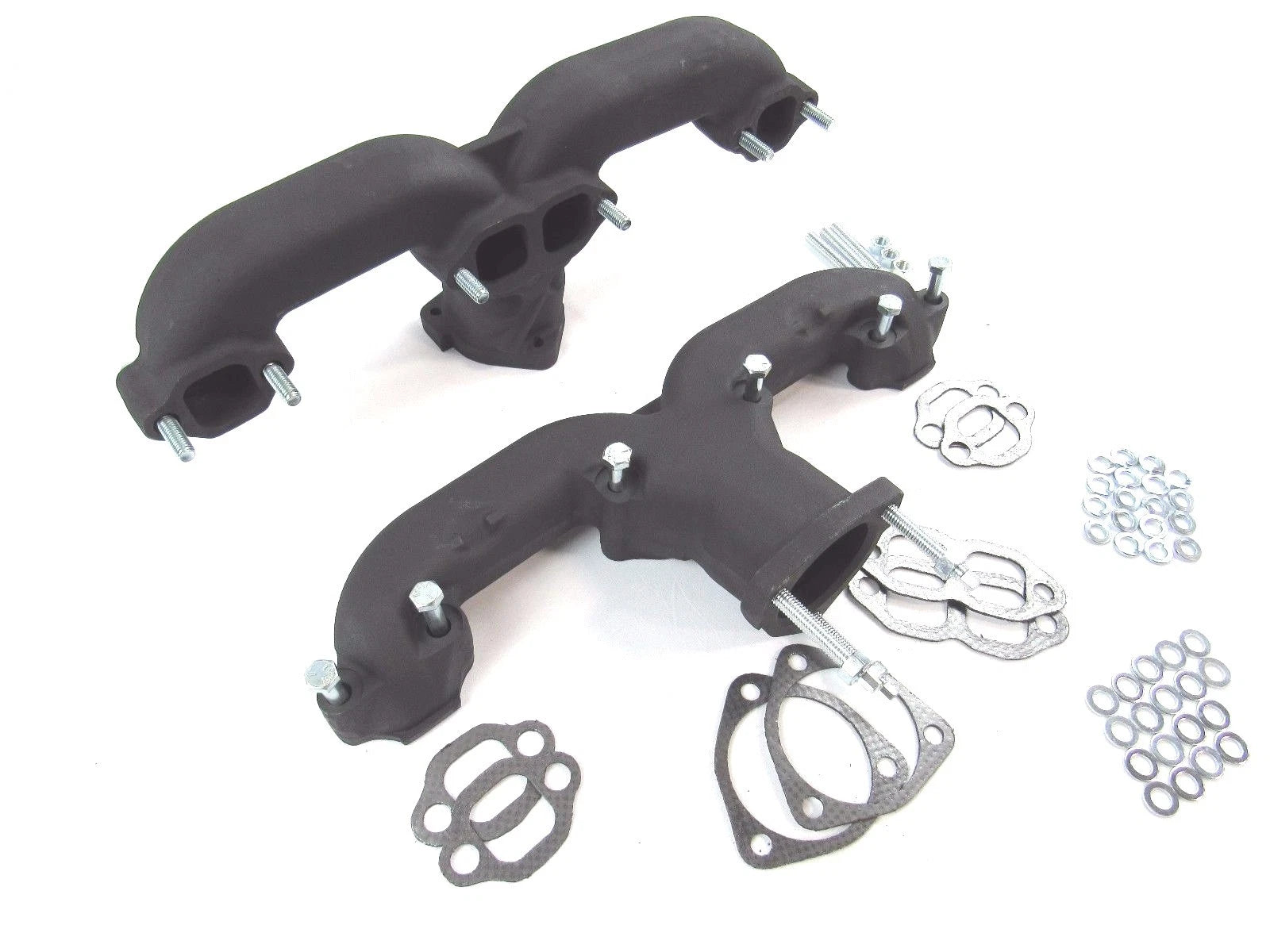 Chevy 305 350 383 Cast Iron Ram Horn Exhaust Manifolds Corvette Black H64502BK