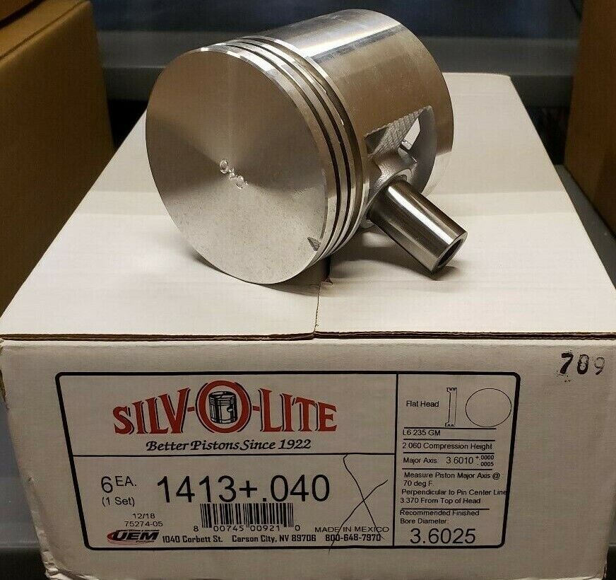 Silvolite 1413.020 Piston set of 6 020 Pistons for 1941-1962 GM Chevy 235 6 cyl