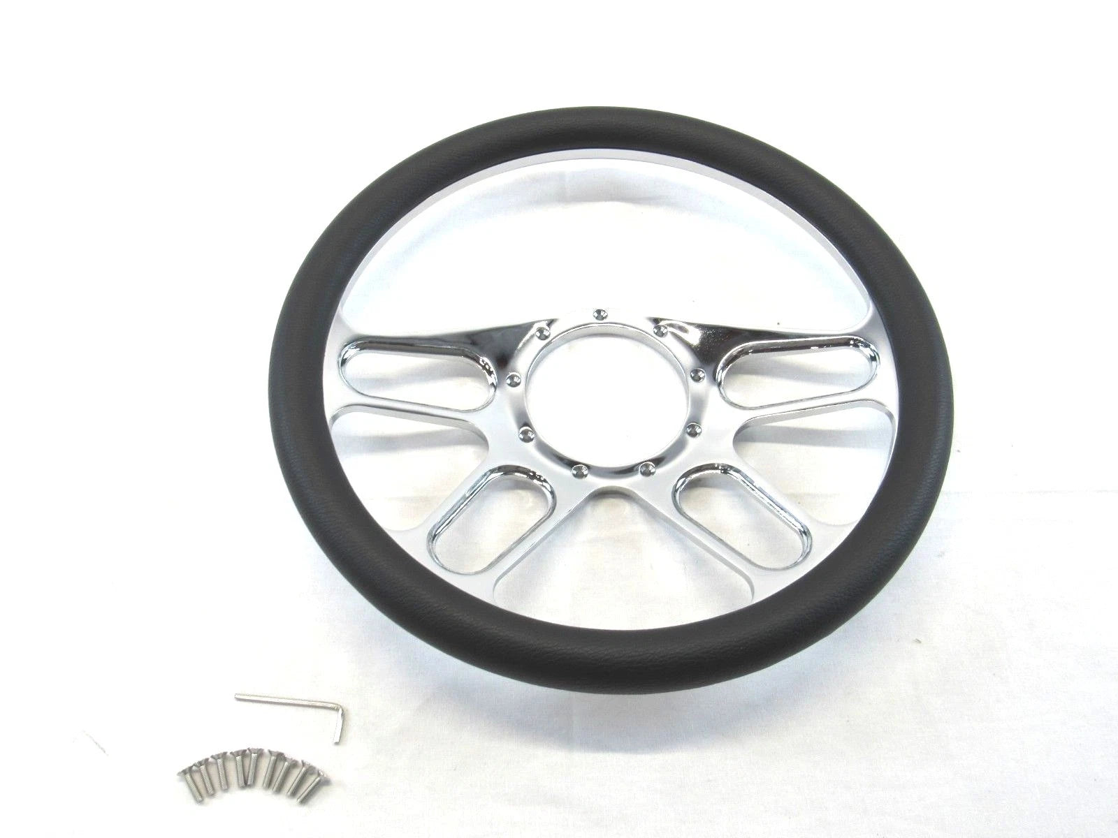 Aluminum 14'' Steering Wheel Half Wrap Black Leather (9 Hole) S82011H