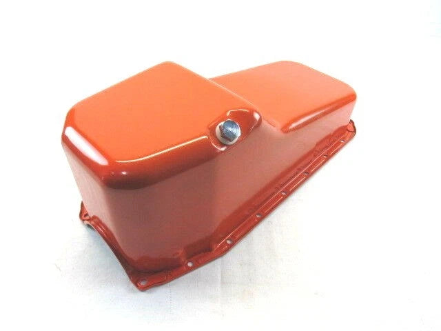 1980-85 SBC Chevy 305 327 350 Stock Steel Oil Pan Pass Side Dip Orange