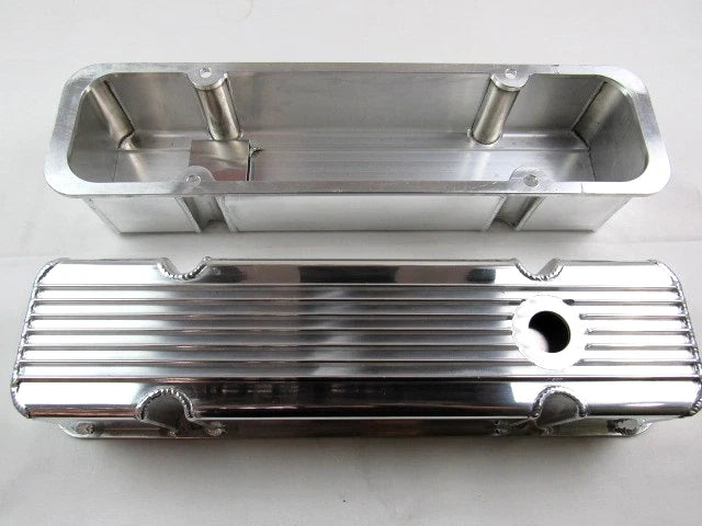 Finned Pontiac 326-455 Fabricated Alum. Valve Cover w/ Hole Polished E41383P