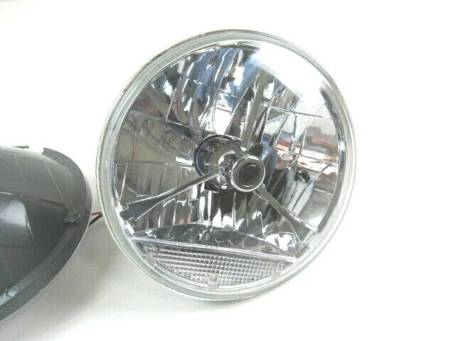 7'' Clear Tri Bar H4 Headlights Black Center Dot, Clear Turn Signal Lens W91216B