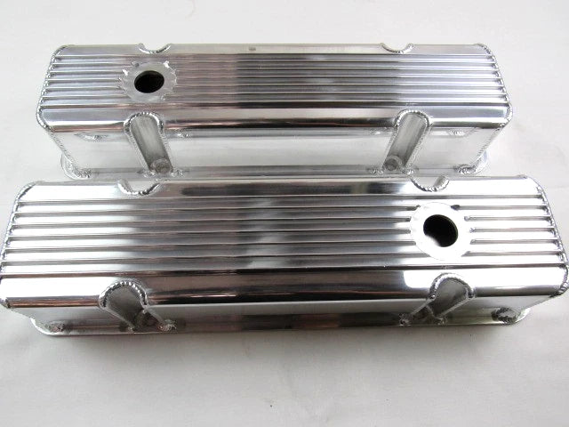 Finned Pontiac 326-455 Fabricated Alum. Valve Cover w/ Hole Polished E41383P