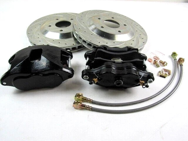 1967-74 Chevy 13'' Drilled Rotor & Black Dual Piston Caliper Replacement Set