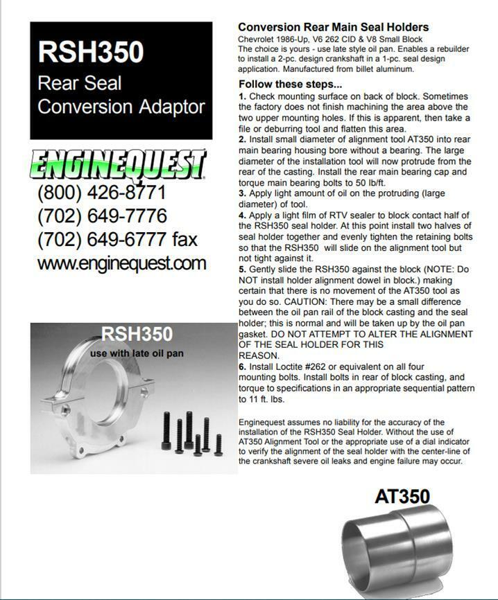 EngineQuest RSH350 SBC 350 Chevy Aluminum Rear Main Seal Conversion 1986-2001